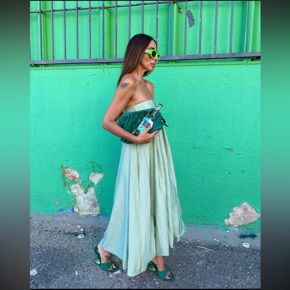 Zara Mint Green Strapless Balloon Midi Dress - Picture 2 of 10